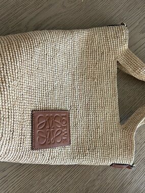 Loewe Natural Straw Tote with Brown Leather Logo Patch